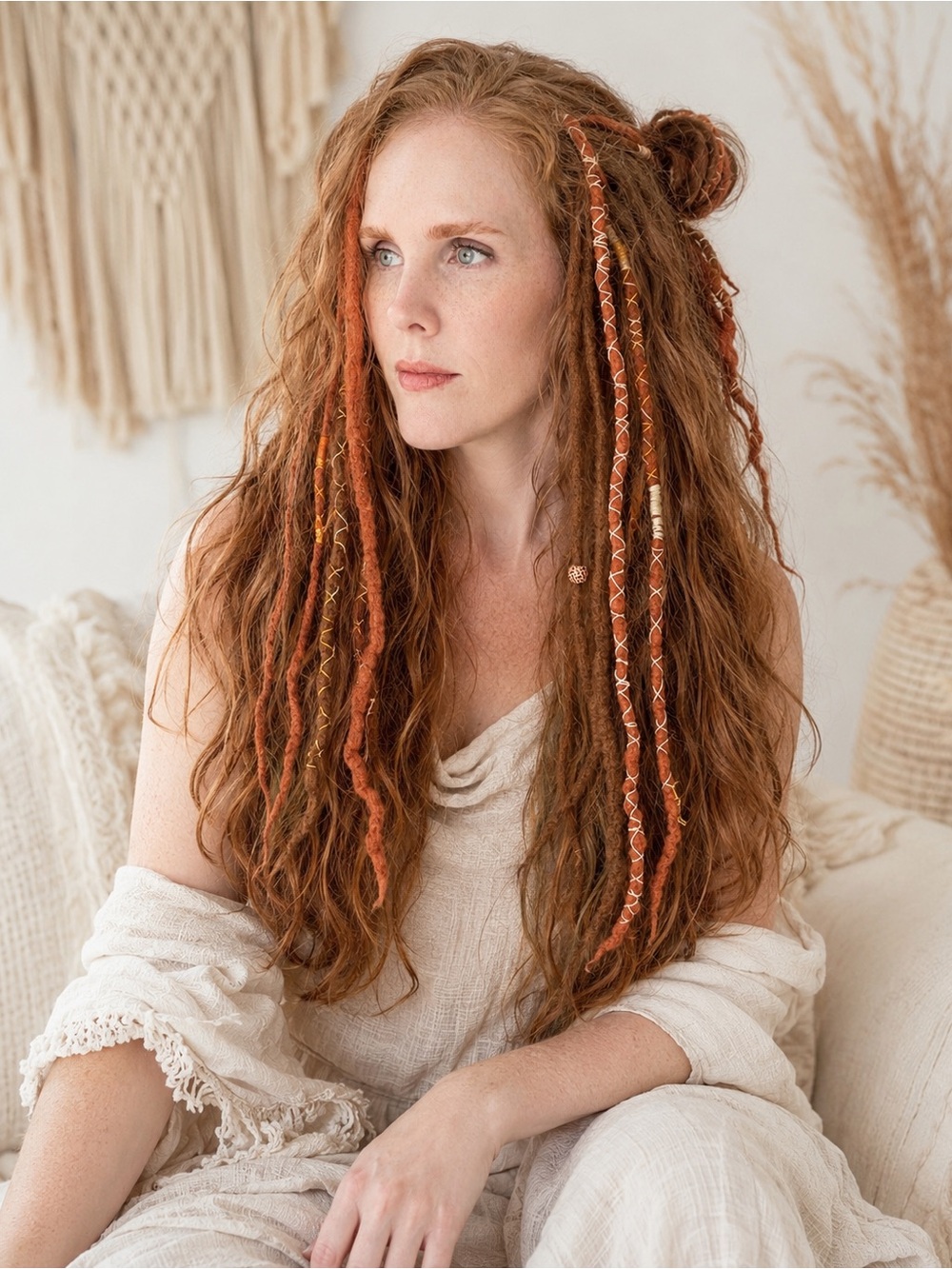 Ginger Orange Merino Wool Clip In Dreadlocks Locs Extensions Handmade